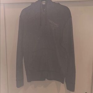 Triumph Gray Hoodie with large design on back, zip up size large